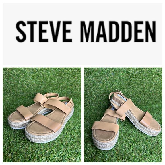 Steve‎ Madden Catia Natural Ankle Strap Open Toe Wedge Espadrille Sandals 11 - Picture 1 of 11